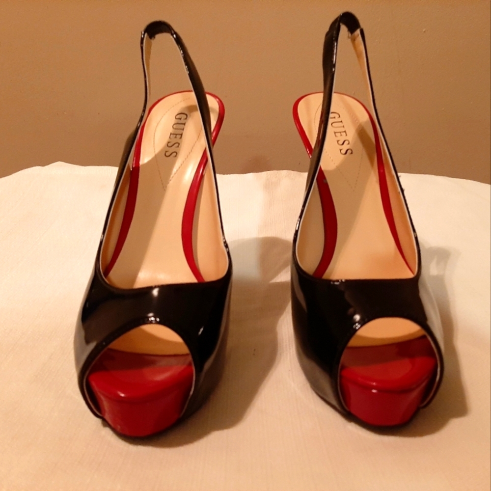 Guess Color Block Patent Leather Peeptoe Pumps